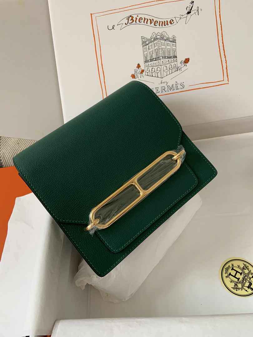 Hermès Mini Roulis Bag Green Evercolor Gold Hardware H50323
