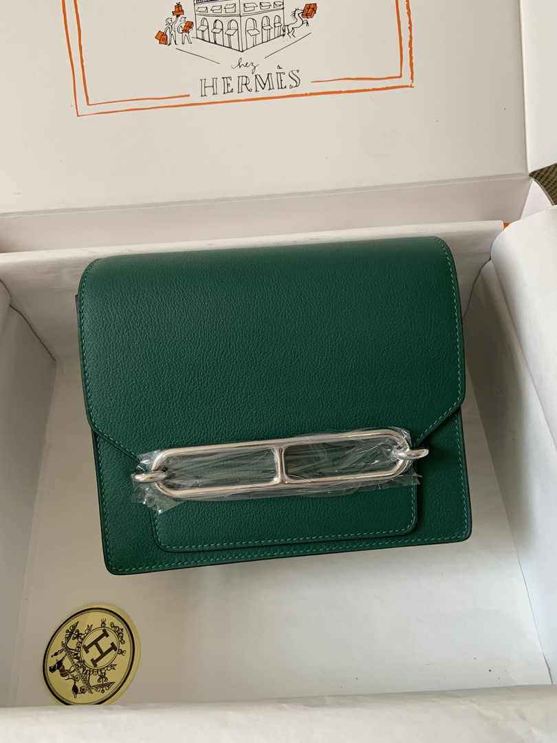 Hermès Mini Roulis Bag Green Evercolor Silver Hardware H50324