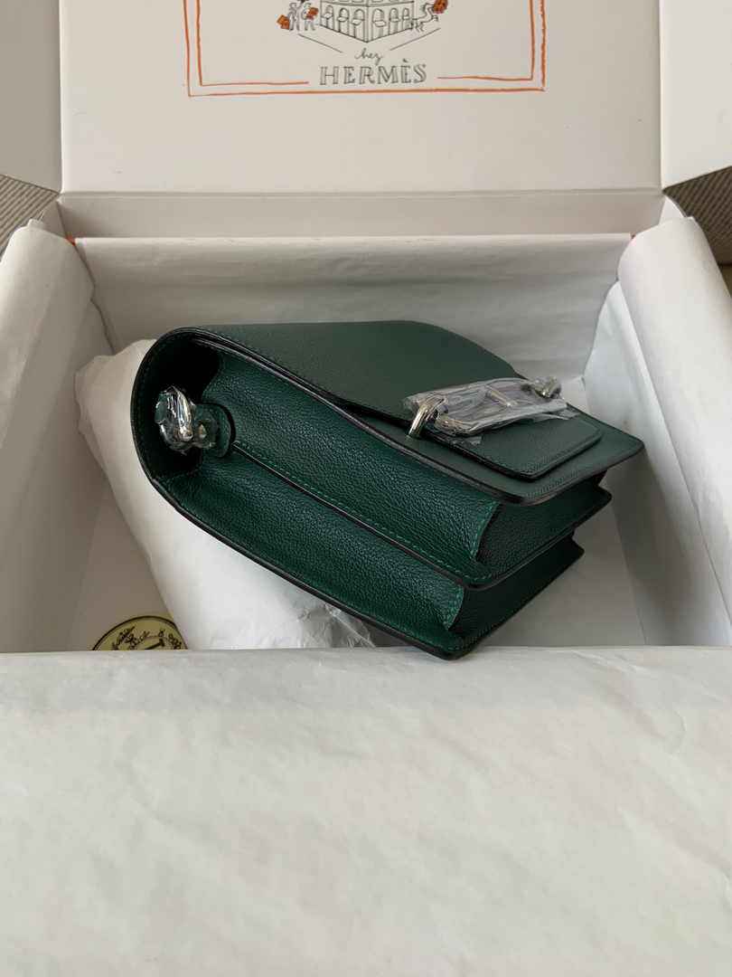 Hermès Mini Roulis Bag Green Evercolor Silver Hardware H50324