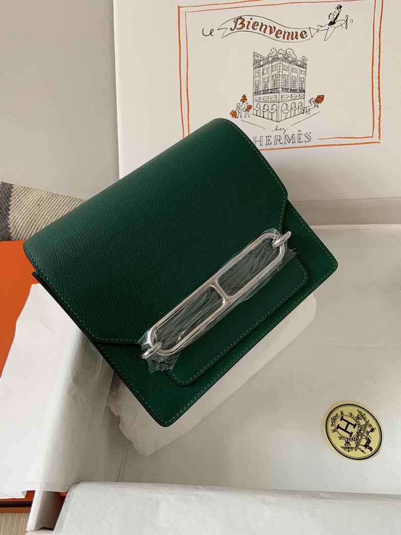 Hermès Mini Roulis Bag Green Evercolor Silver Hardware H50324