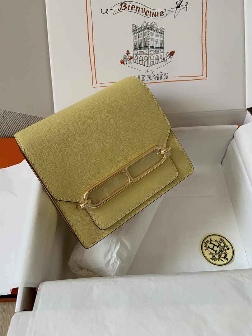 Hermès Mini Roulis Bag Light Yellow Evercolor Gold Hardware H50329