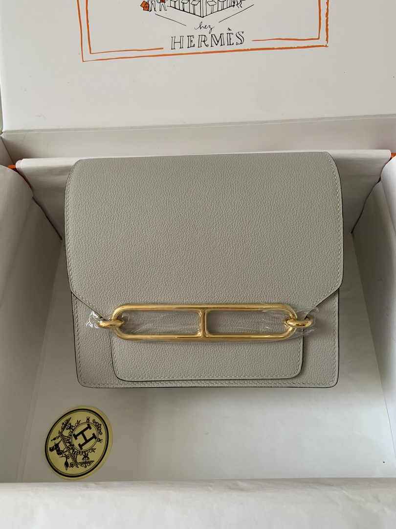 Hermès Mini Roulis Bag Light Gray Evercolor Gold Hardware H50327
