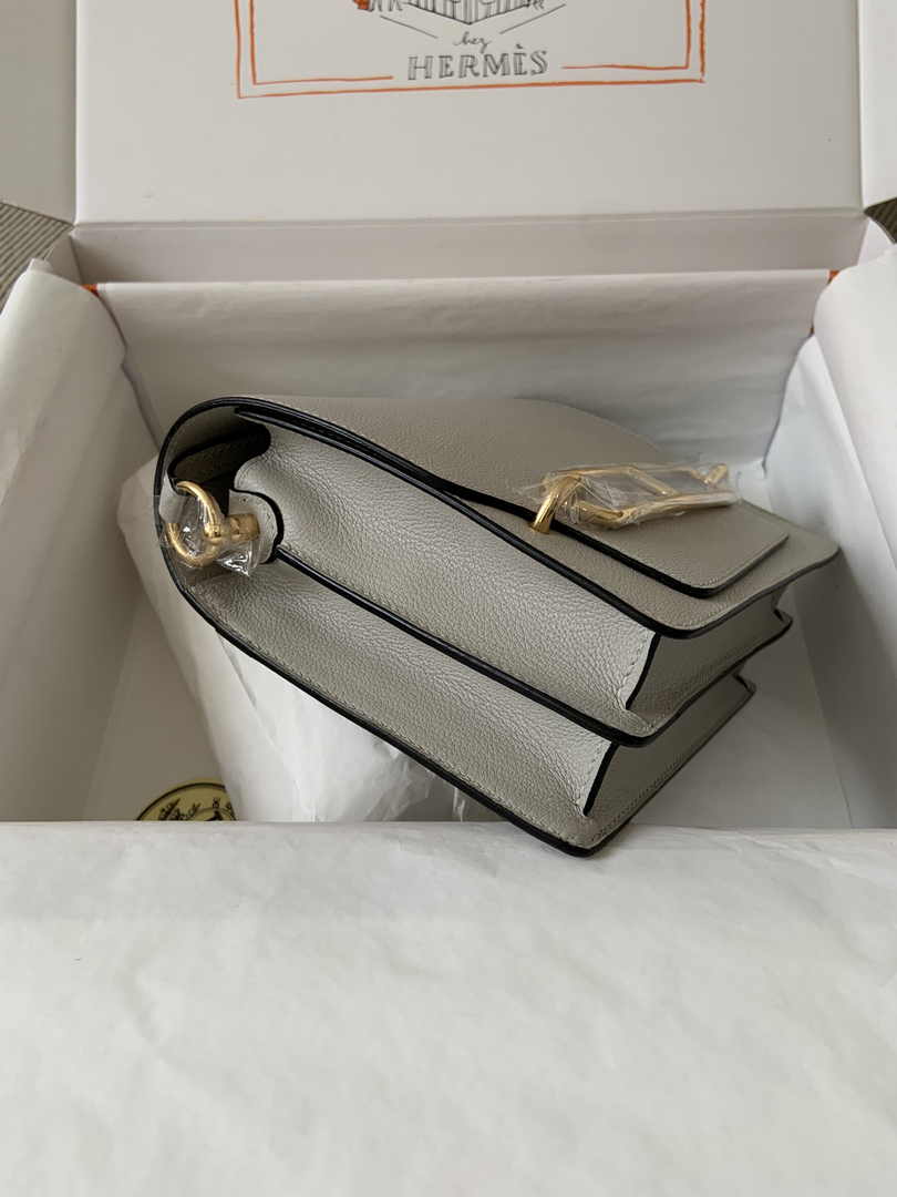 Hermès Mini Roulis Bag Light Gray Evercolor Gold Hardware H50327