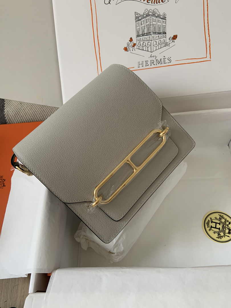 Hermès Mini Roulis Bag Light Gray Evercolor Gold Hardware H50327