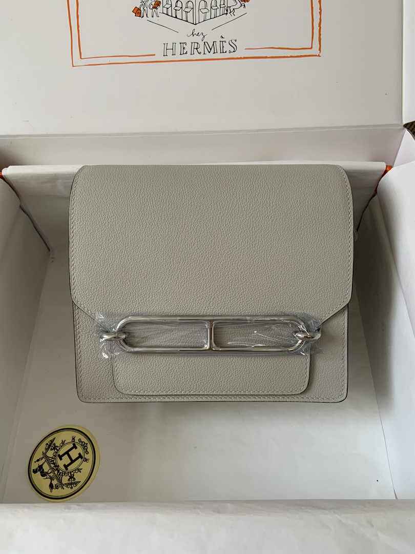 Hermès Mini Roulis Bag Light Gray Evercolor Silver Hardware H50328