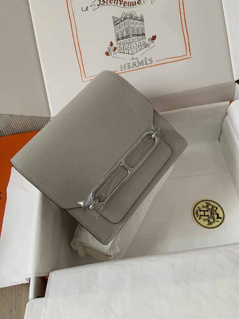 Hermès Mini Roulis Bag Light Gray Evercolor Silver Hardware H50328