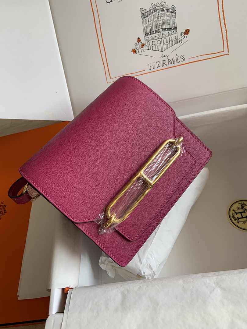 Hermès Mini Roulis Bag Pink Purple Evercolor Gold Hardware H50325