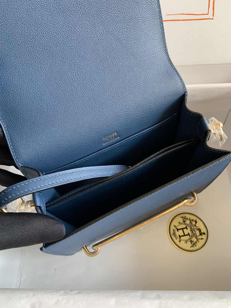 Hermès Mini Roulis Bag Blue Evercolor Gold Hardware H50312
