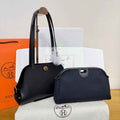 Hermes Tablier sellier Bag Black Swift calfskin and H canvas Gold hardware