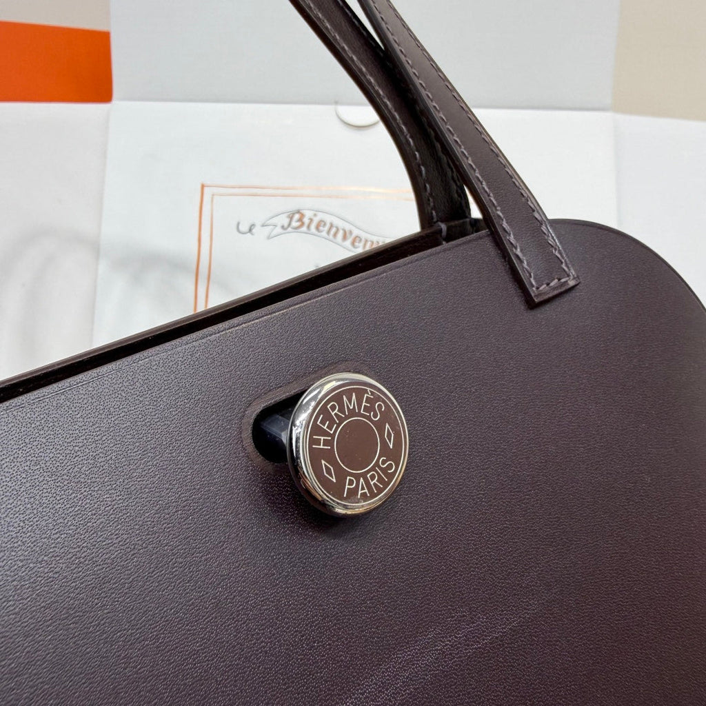 Hermes Tablier sellier Bag Coffee Swift calfskin and H canvas Silver hardware