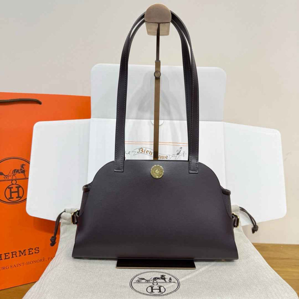 Hermes Tablier sellier Bag Coffee Swift calfskin and H canvas Gold hardware
