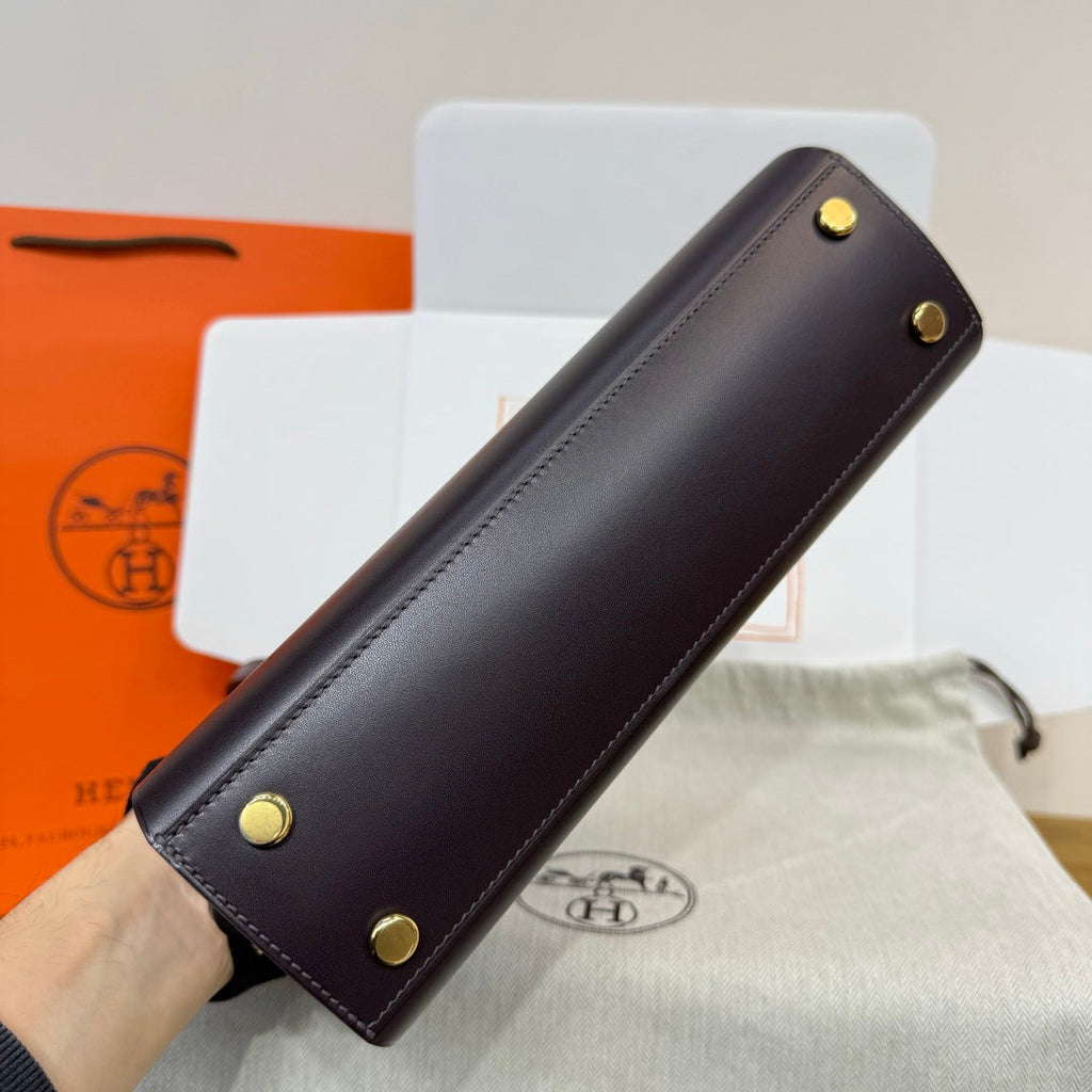Hermes Tablier sellier Bag Coffee Swift calfskin and H canvas Gold hardware