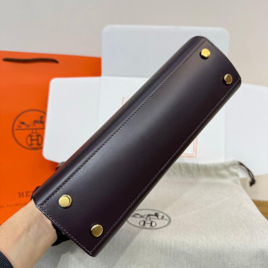 Hermes Tablier sellier Bag Coffee Swift calfskin and H canvas Gold hardware