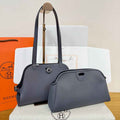 Hermes Tablier sellier Bag Gray Swift calfskin and H canvas Silver hardware