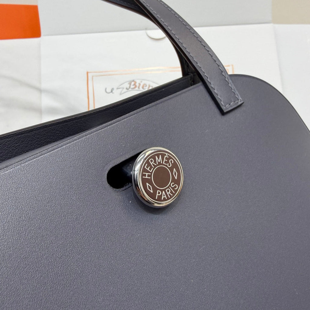 Hermes Tablier sellier Bag Gray Swift calfskin and H canvas Silver hardware
