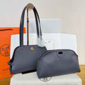 Hermes Tablier sellier Bag Gray Swift calfskin and H canvas Gold hardware