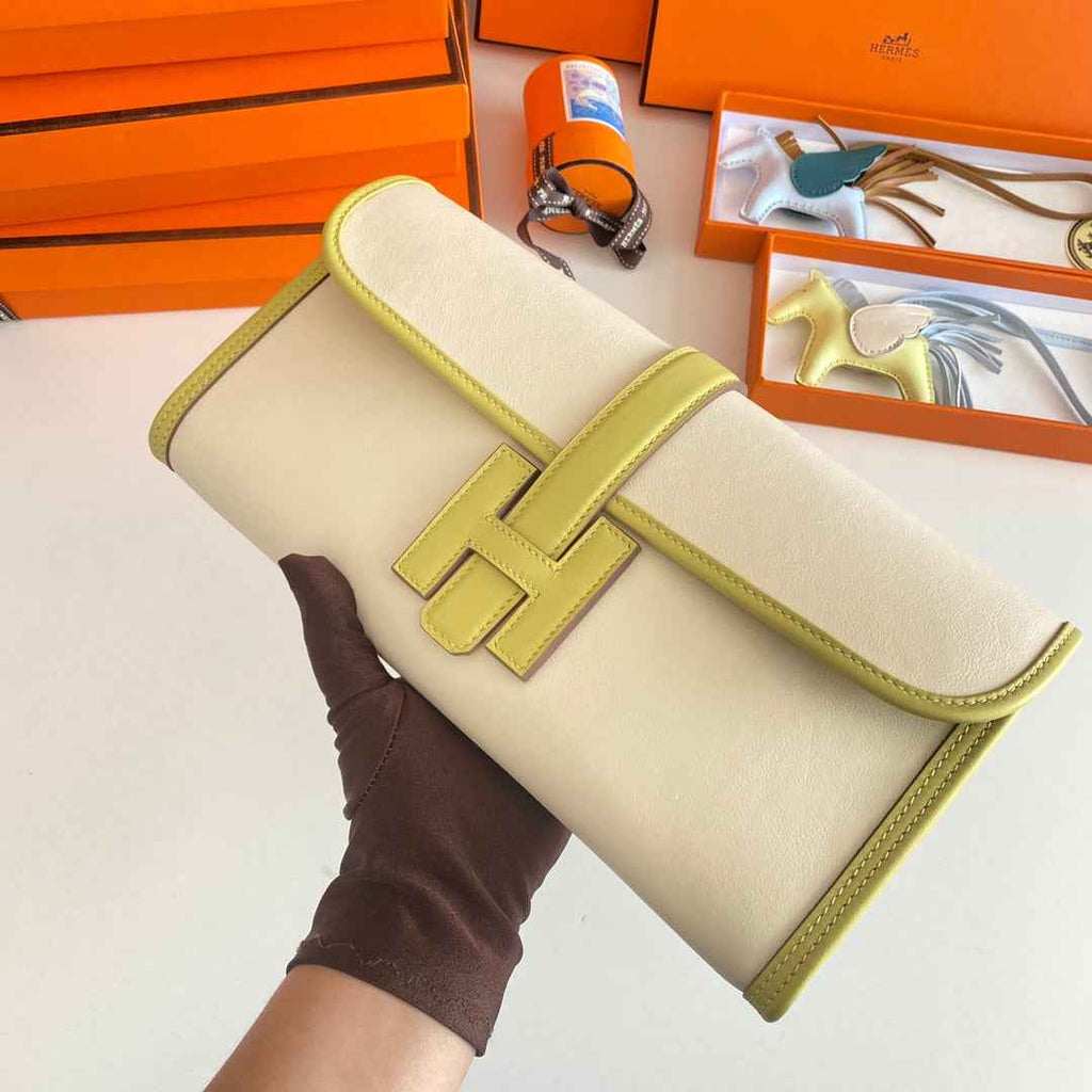 Hermes Wallet Clutch Swift Leather 29cm In Beige Green