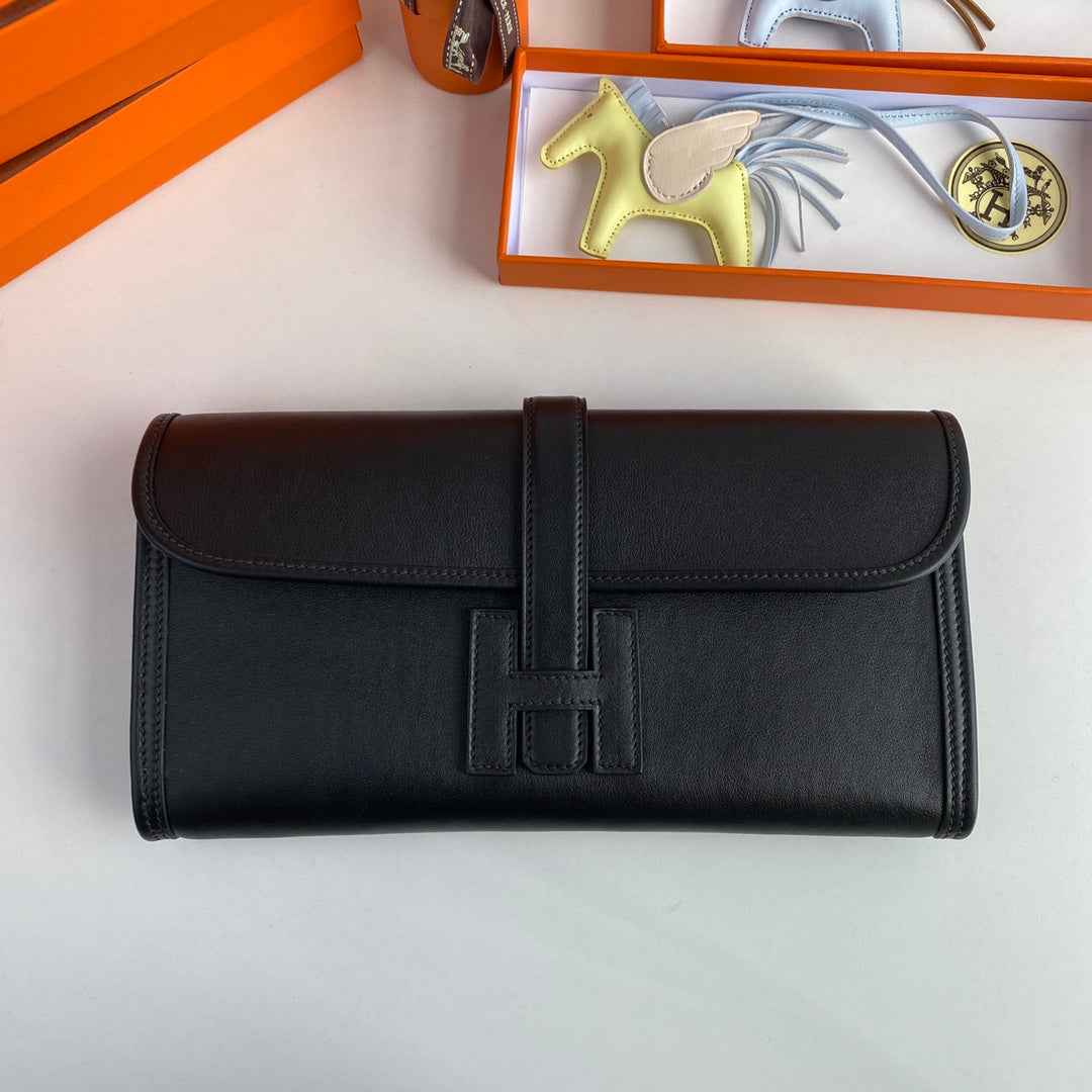 Hermes Wallet Clutch Swift Leather 29cm In Black