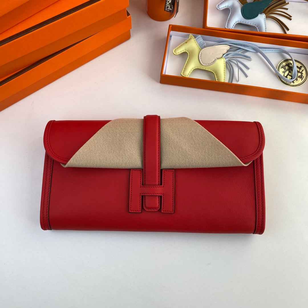 Hermes Wallet Clutch Swift Leather 29cm In Red