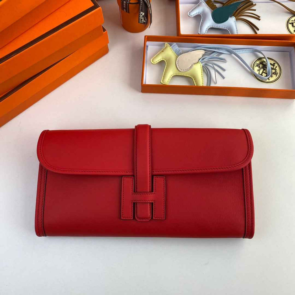 Hermes Wallet Clutch Swift Leather 29cm In Red