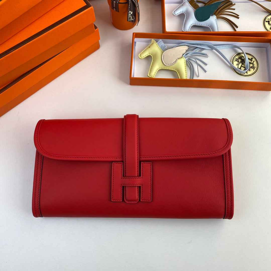 Hermes Wallet Clutch Swift Leather 29cm In Red