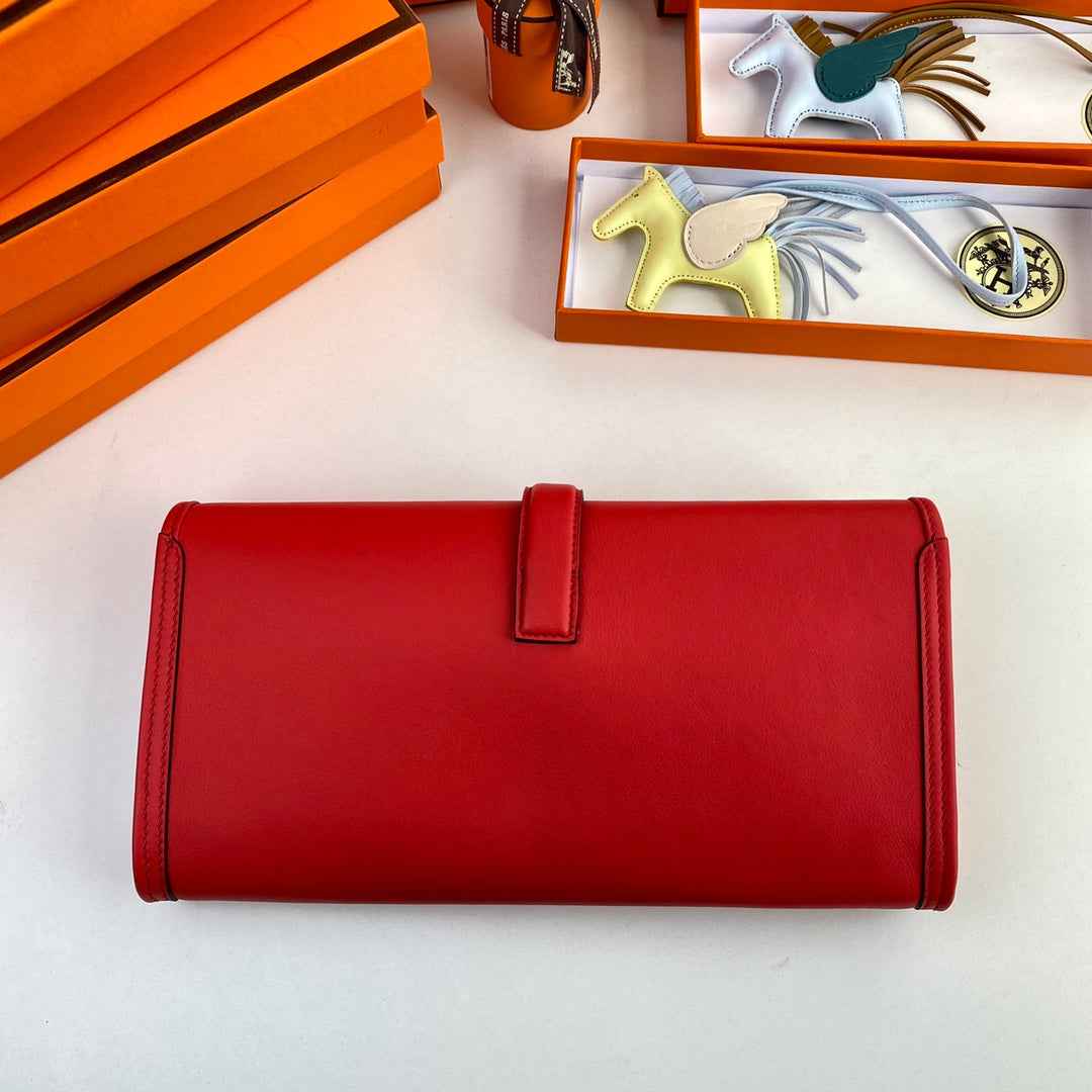 Hermes Wallet Clutch Swift Leather 29cm In Red