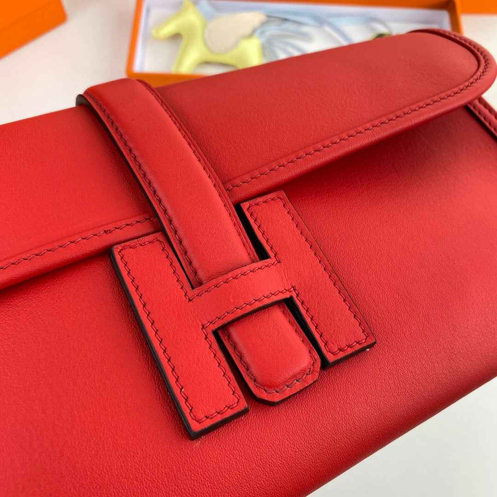 Hermes Wallet Clutch Swift Leather 29cm In Red