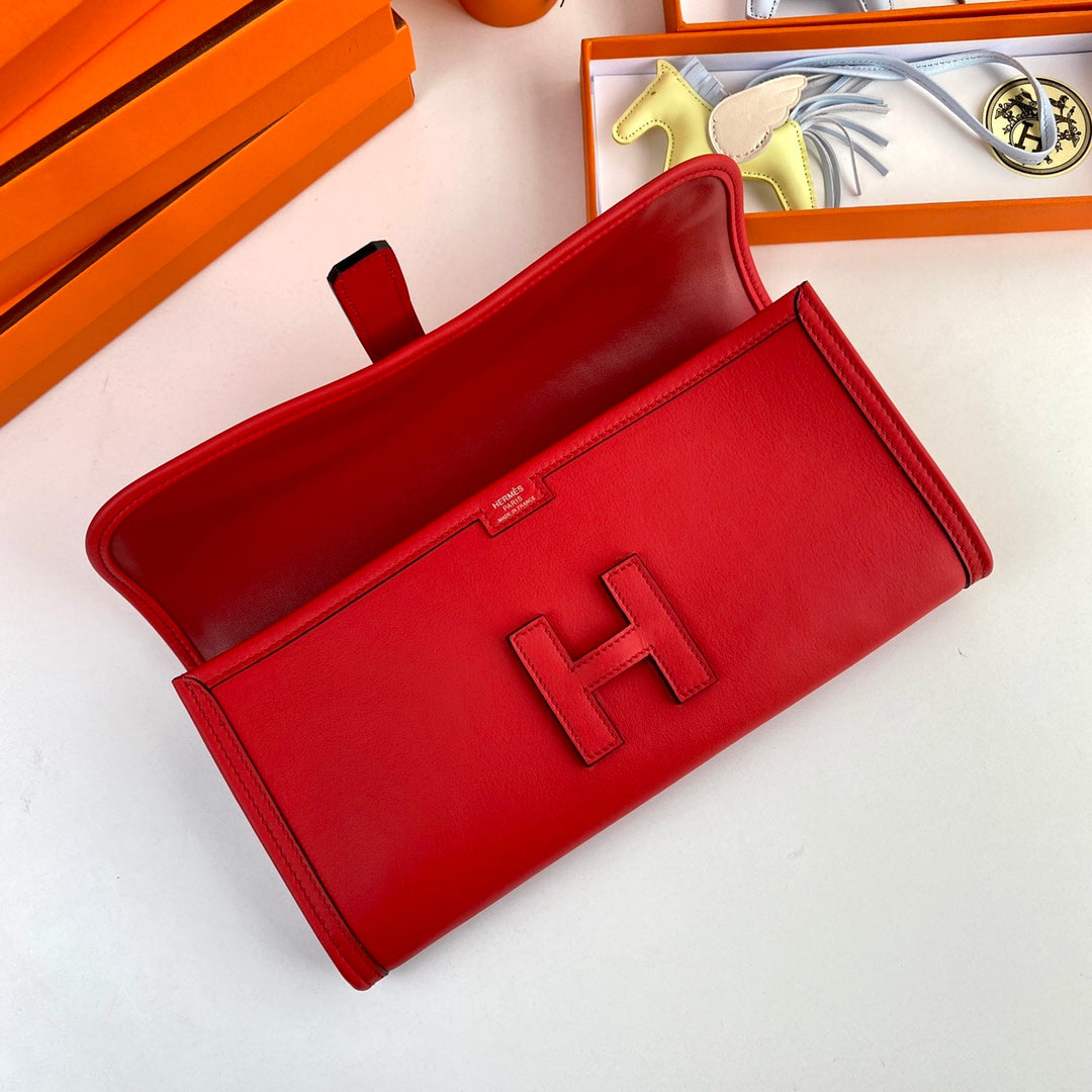 Hermes Wallet Clutch Swift Leather 29cm In Red