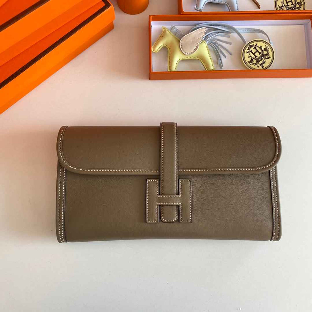 Hermes Wallet Clutch Swift Leather 29cm In Gray