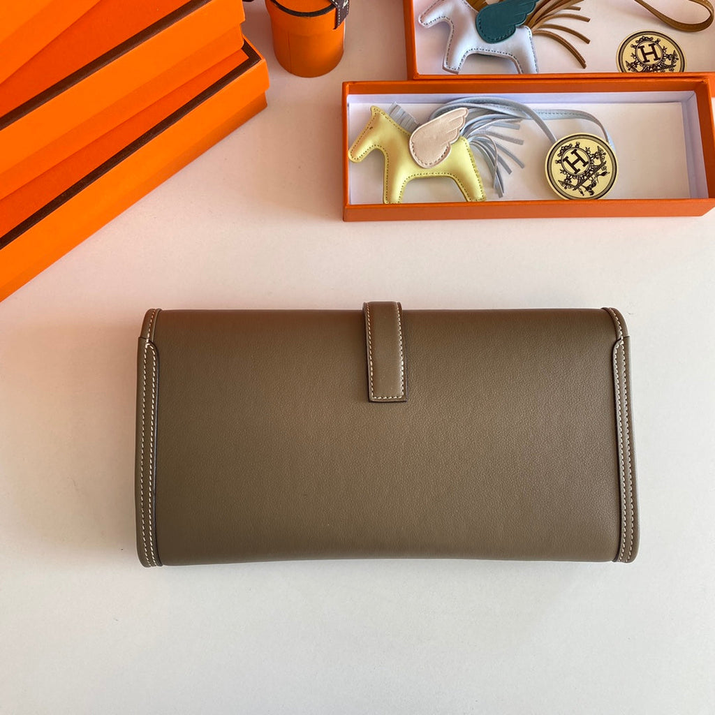Hermes Wallet Clutch Swift Leather 29cm In Gray