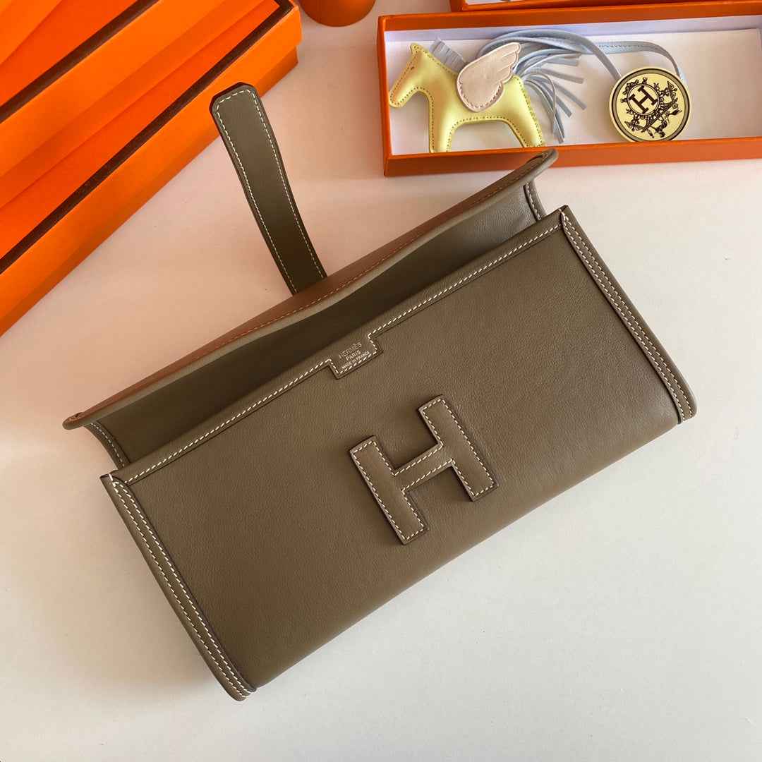 Hermes Wallet Clutch Swift Leather 29cm In Gray