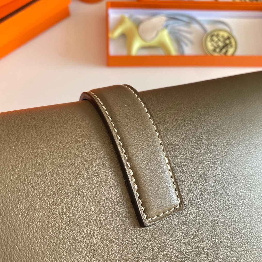 Hermes Wallet Clutch Swift Leather 29cm In Gray