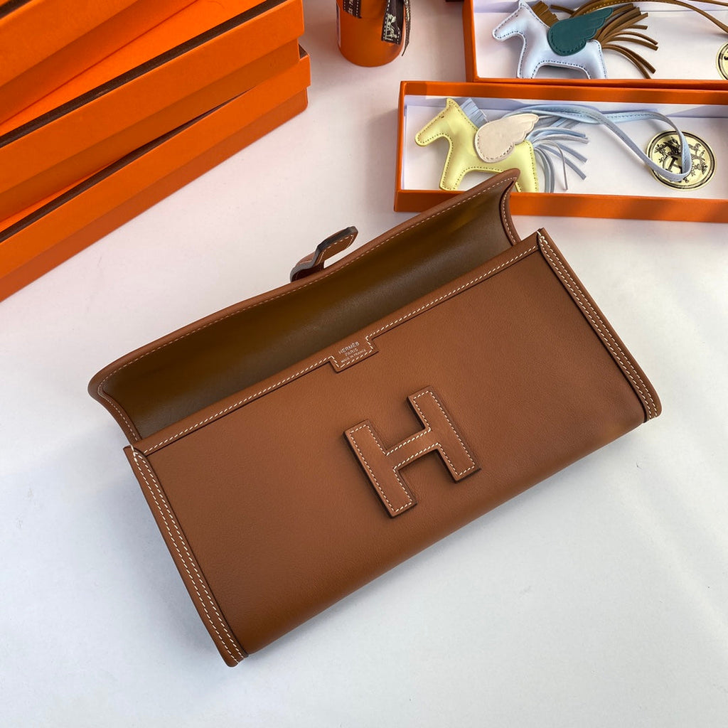 Hermes Wallet Clutch Swift Leather 29cm In Light Brown