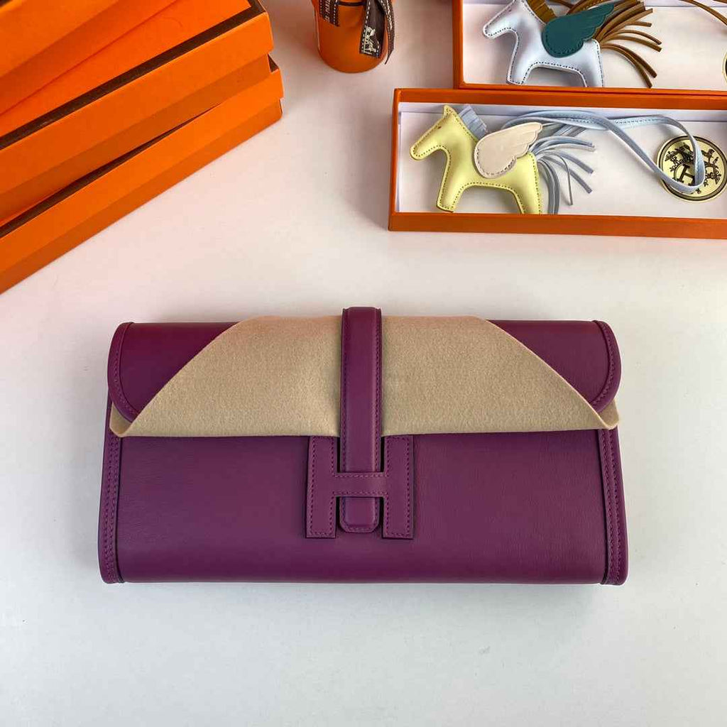Hermes Wallet Clutch Swift Leather 29cm In Purple