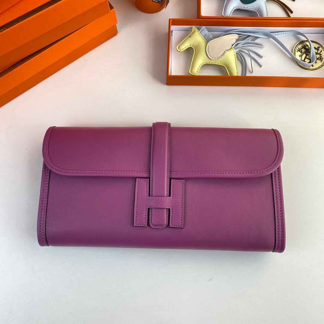 Hermes Wallet Clutch Swift Leather 29cm In Purple
