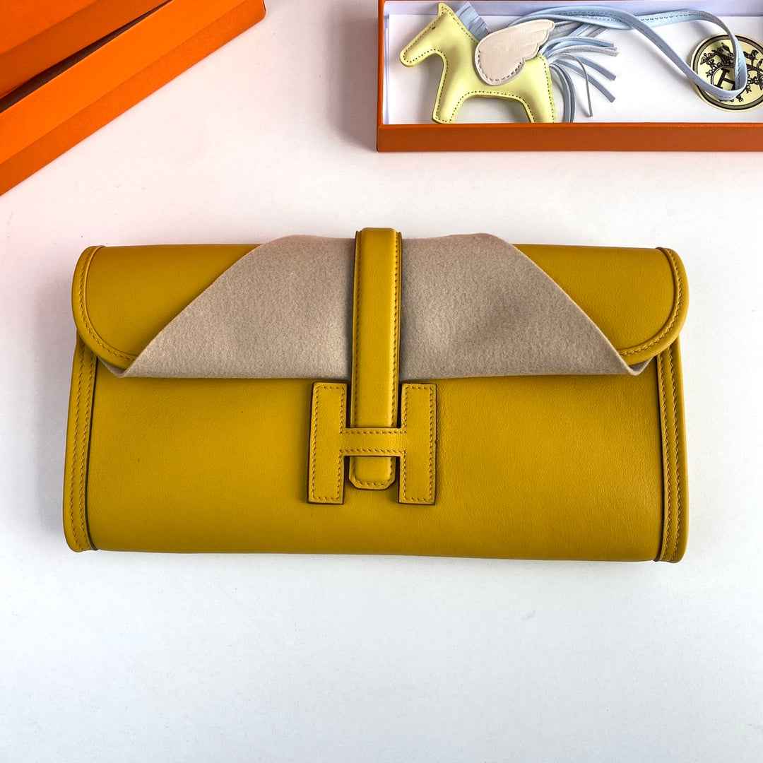 Hermes Wallet Clutch Swift Leather 29cm In Yellow