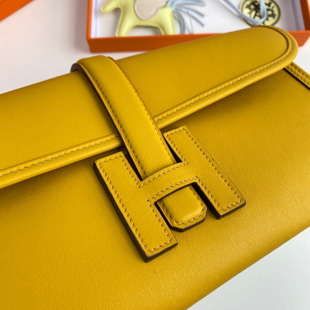 Hermes Wallet Clutch Swift Leather 29cm In Yellow