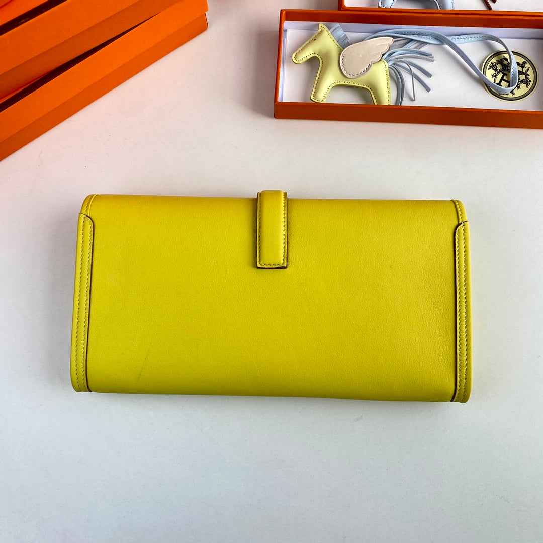 Hermes Wallet Clutch Swift Leather 29cm In Lemon Yellow