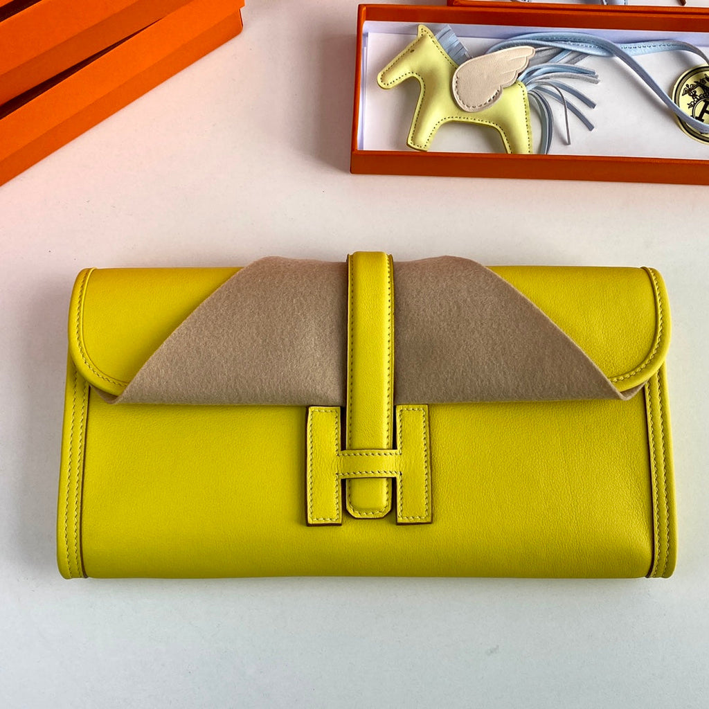 Hermes Wallet Clutch Swift Leather 29cm In Lemon Yellow