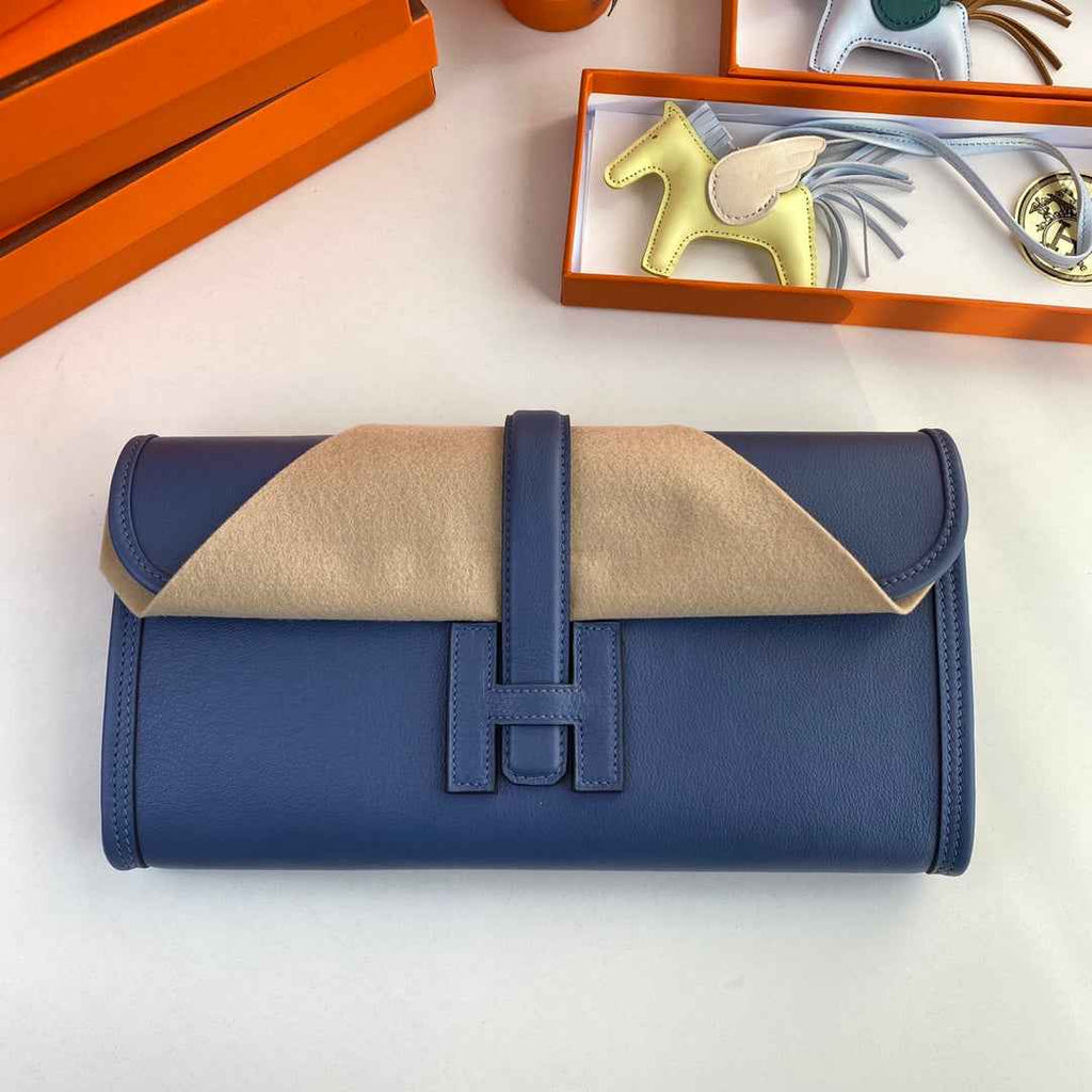 Hermes Wallet Clutch Swift Leather 29cm In Blue
