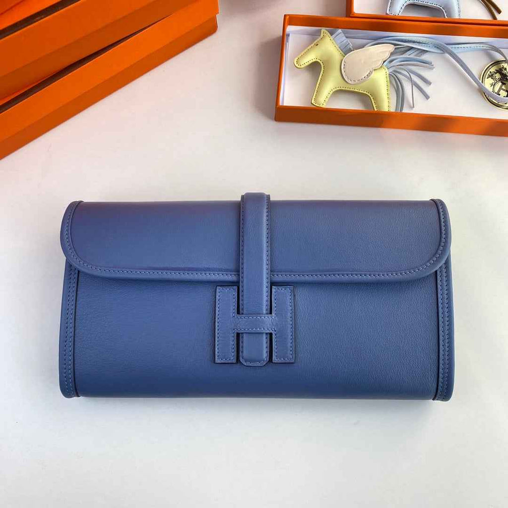 Hermes Wallet Clutch Swift Leather 29cm In Blue