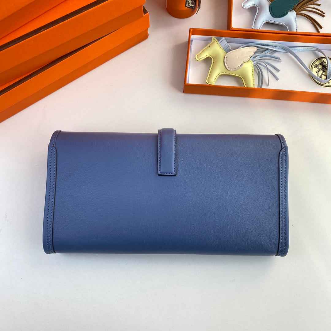 Hermes Wallet Clutch Swift Leather 29cm In Blue