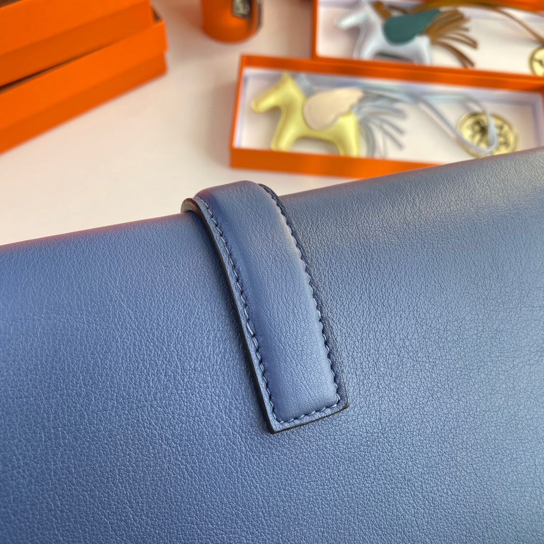 Hermes Wallet Clutch Swift Leather 29cm In Blue