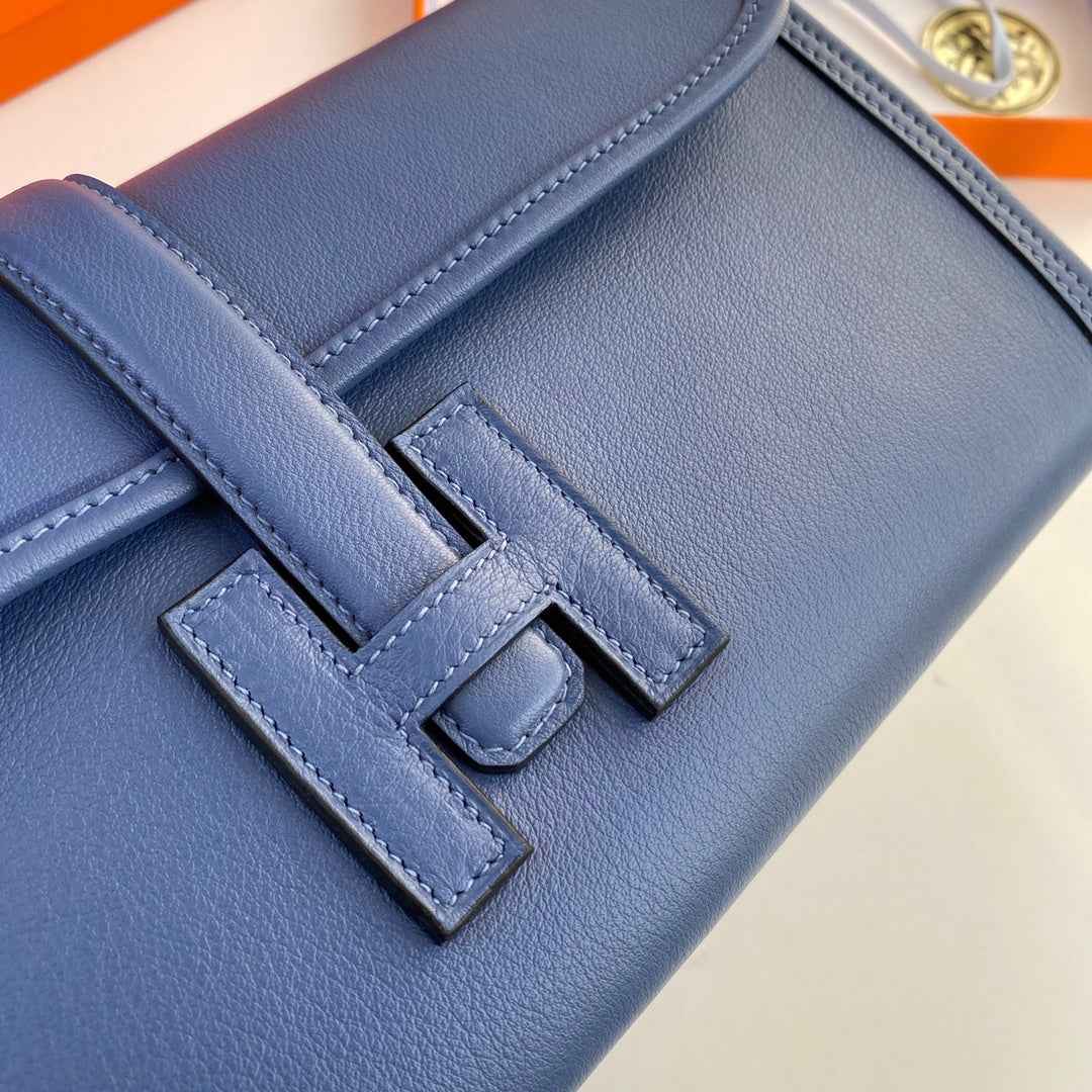 Hermes Wallet Clutch Swift Leather 29cm In Blue