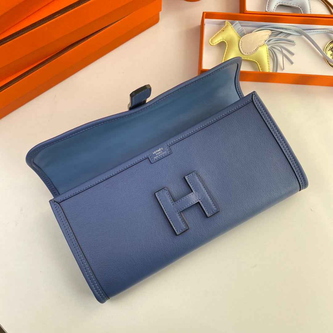 Hermes Wallet Clutch Swift Leather 29cm In Blue