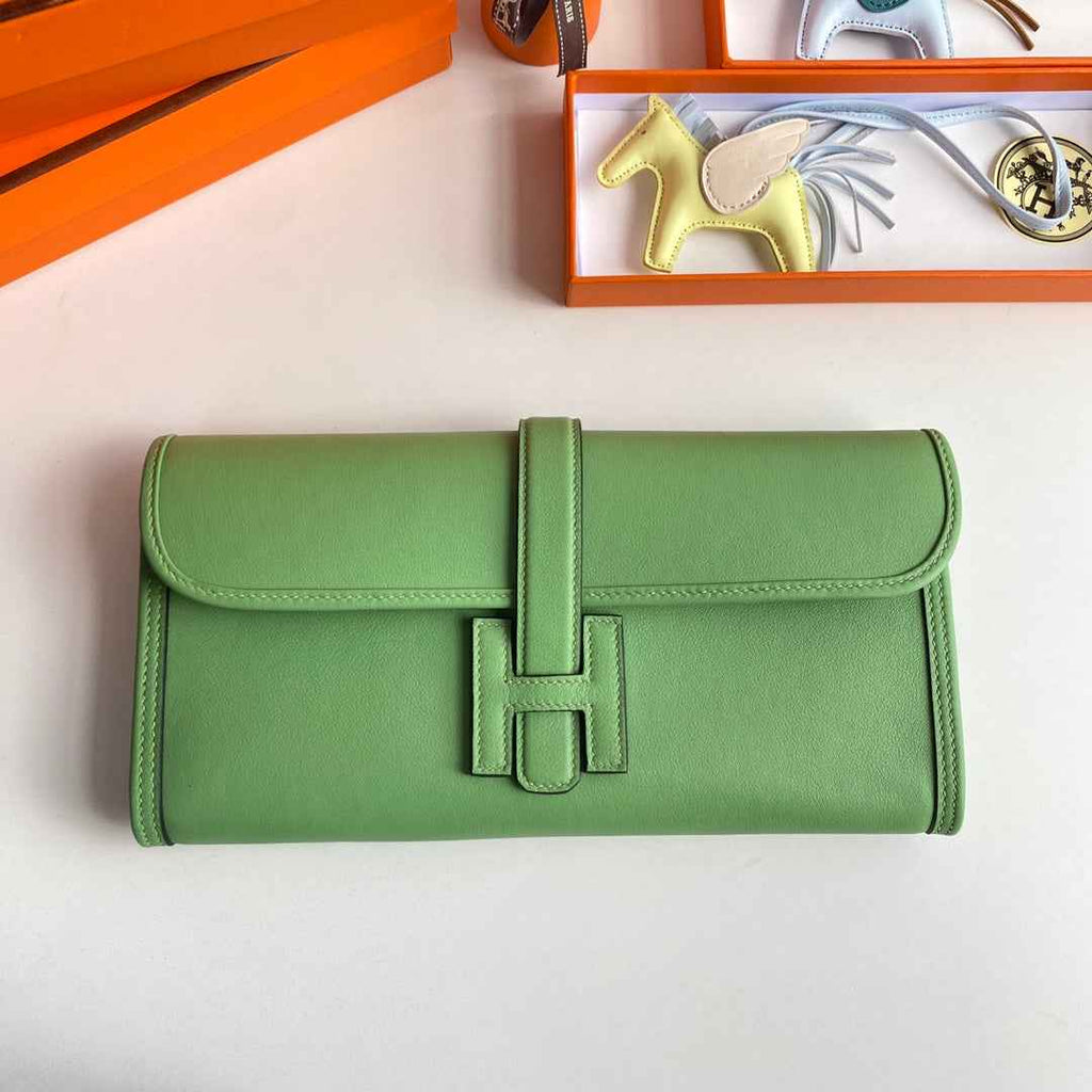 Hermes Wallet Clutch Swift Leather 29cm In Light Green
