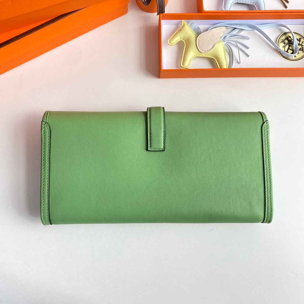 Hermes Wallet Clutch Swift Leather 29cm In Light Green