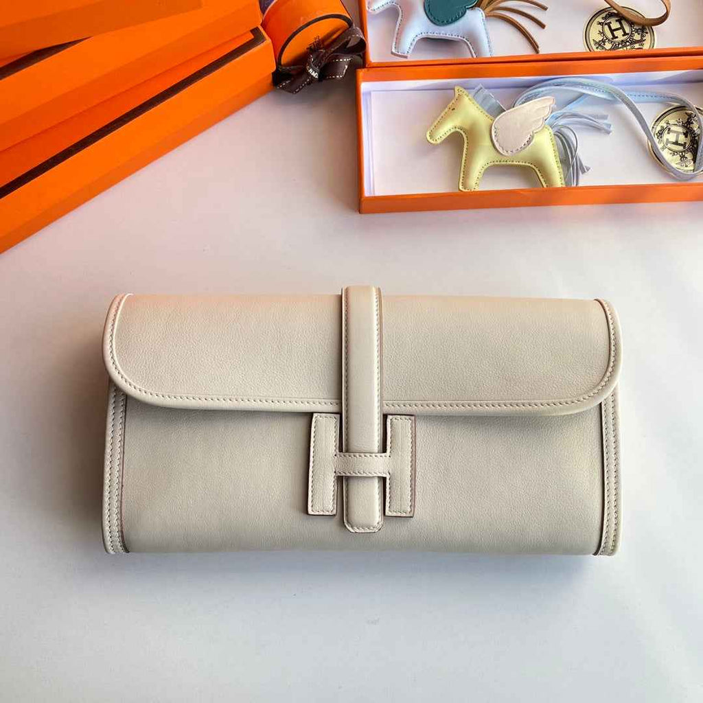 Hermes Wallet Clutch Swift Leather 29cm In Beige