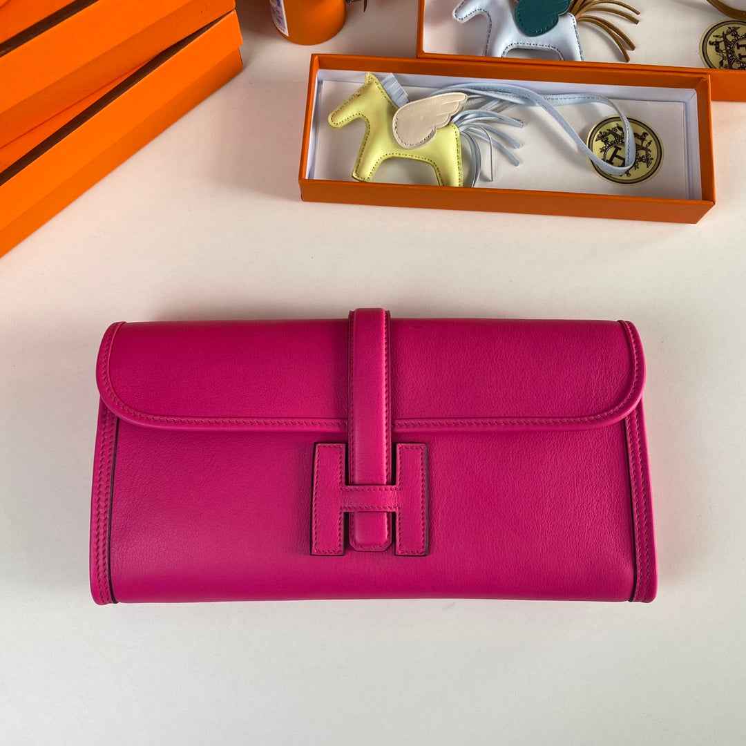 Hermes Wallet Clutch Swift Leather 29cm In Plum