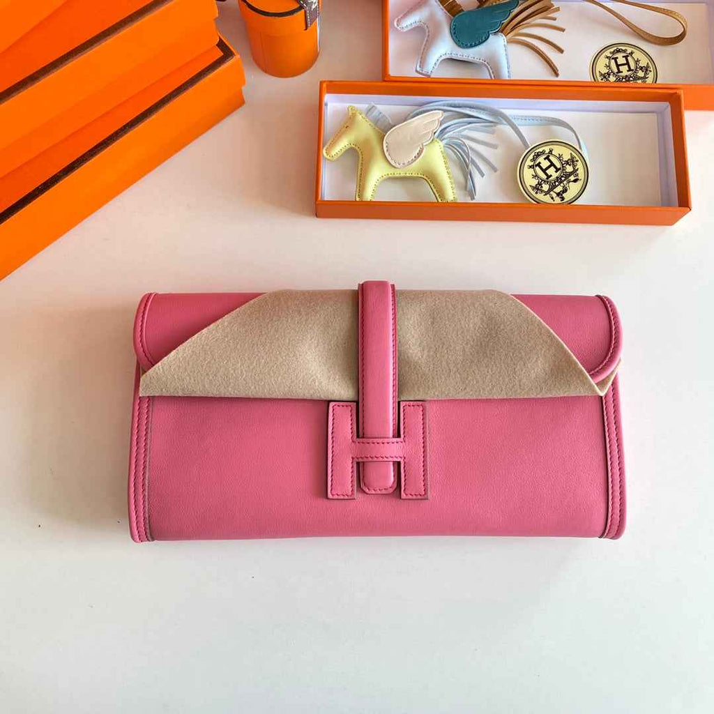 Hermes Wallet Clutch Swift Leather 29cm In Pink